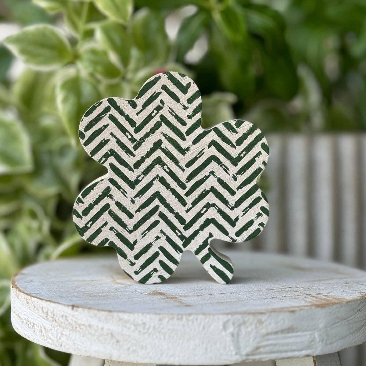 White/Green Herringbone St. Patrick's Day Clover