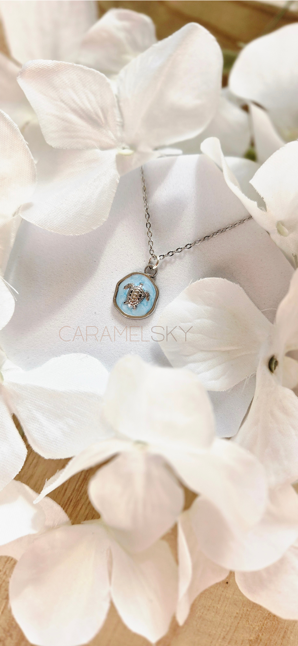 Blue Sea Turtle Necklace, Stainless Steel Beach Pendant