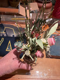 Rustic Floral Arrangement in Mini Glass Mason Jar with Lace and Twine Bow