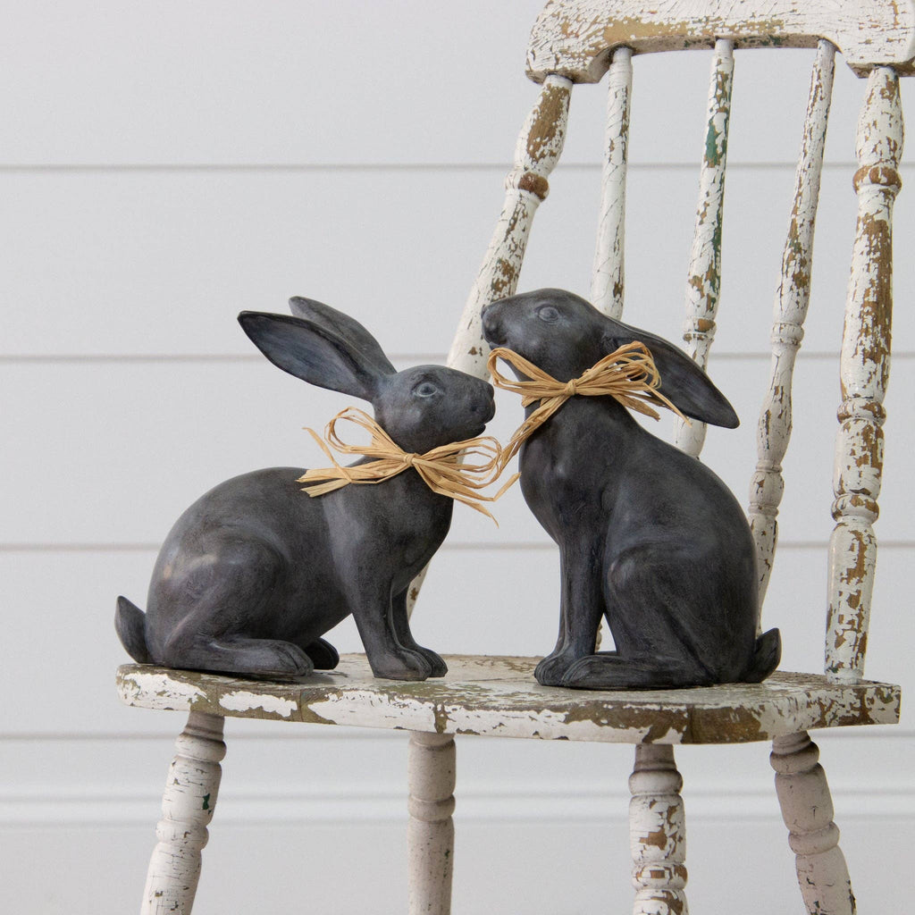 Rabbits with Raffia Bows (Set Of 02)