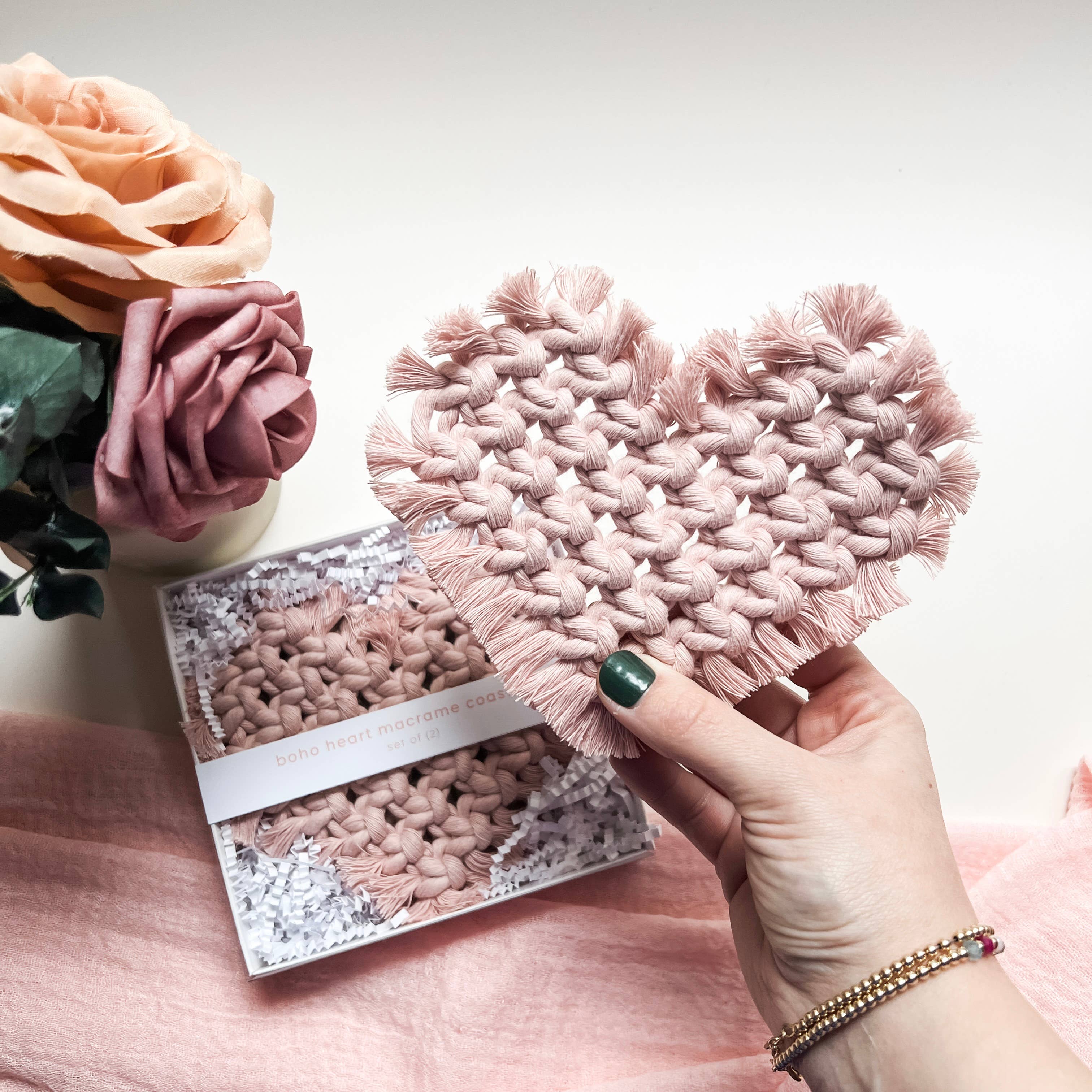 Heart coaster set | boho valentine's macrame