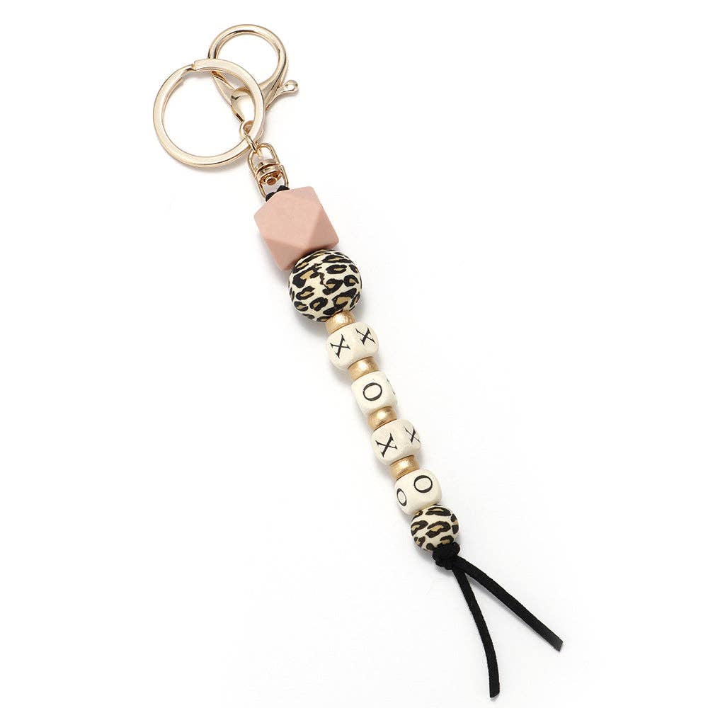 Silicone Wooden Letter Beaded Keychain