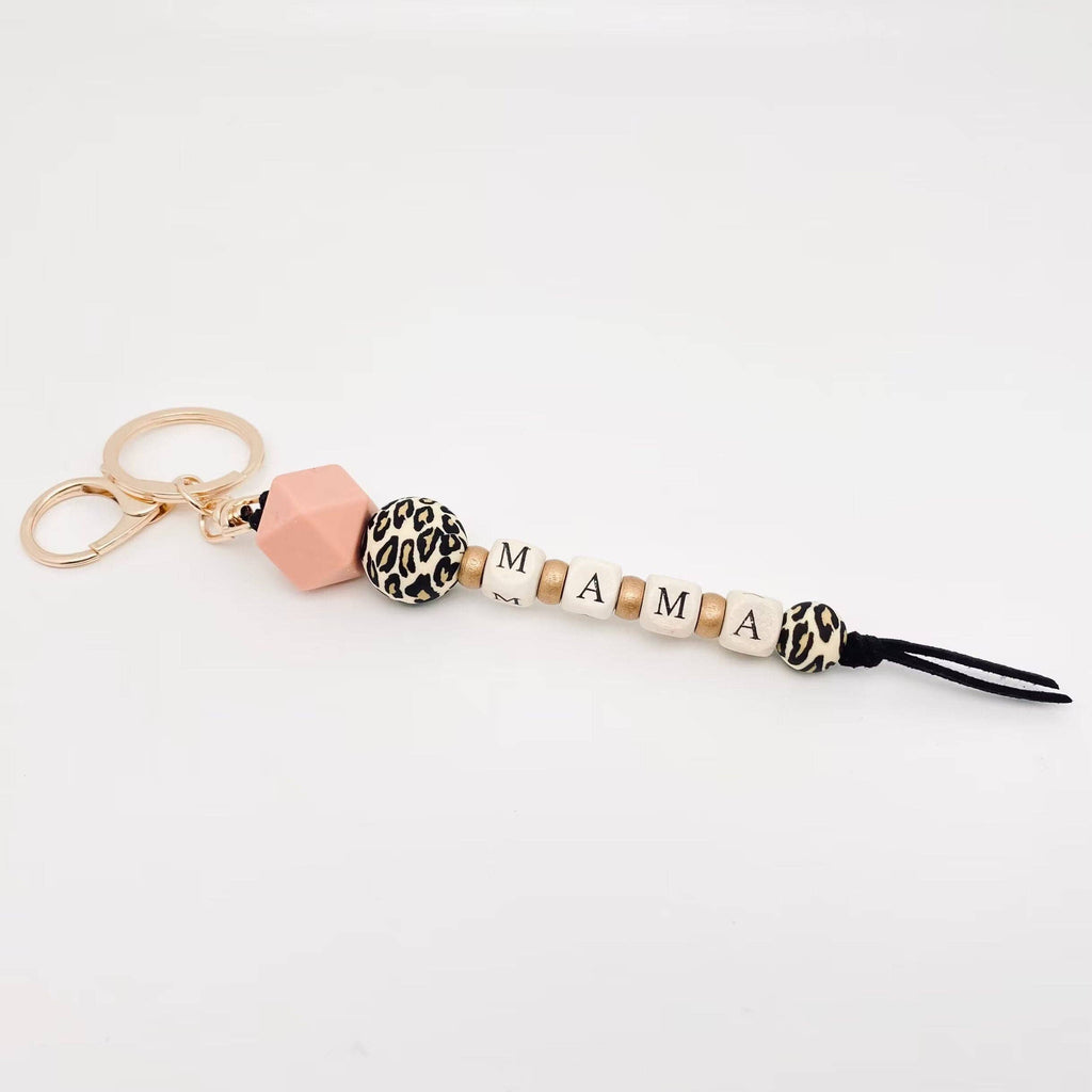 Silicone Wooden Letter Beaded Keychain