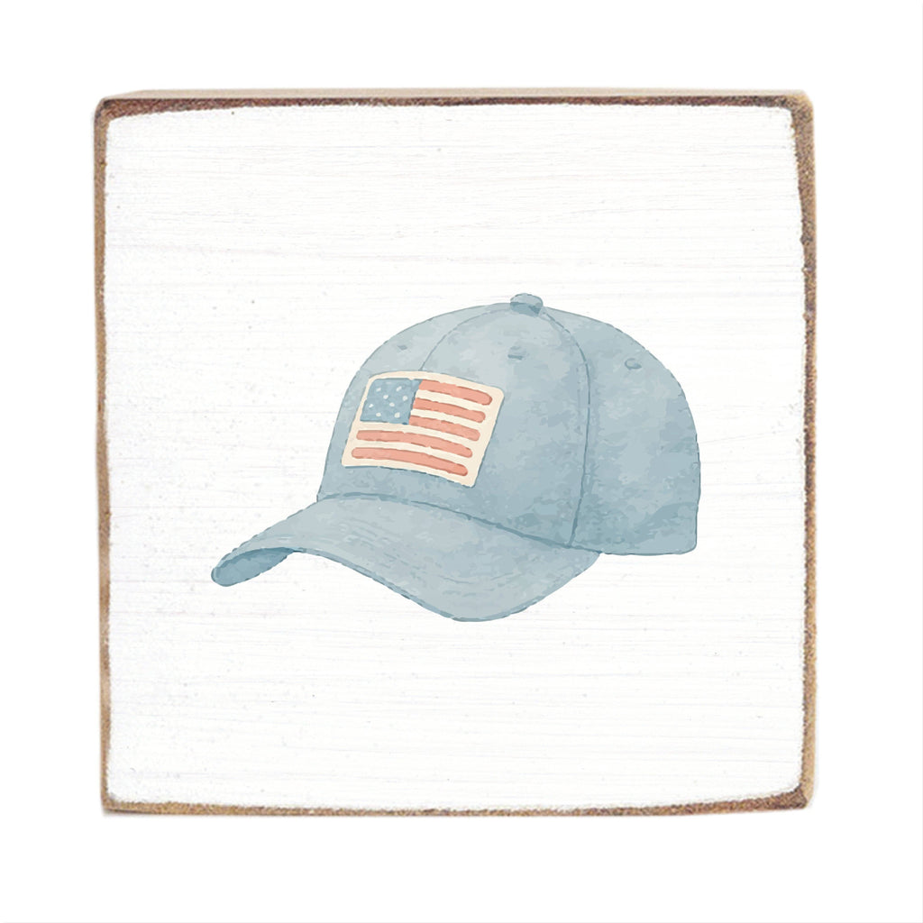 American Flag Cap Square Block Sign