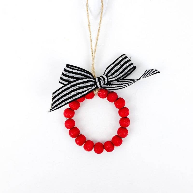 Wood Wreath Ornament with Beads – 3.5 Inch Christmas Decor