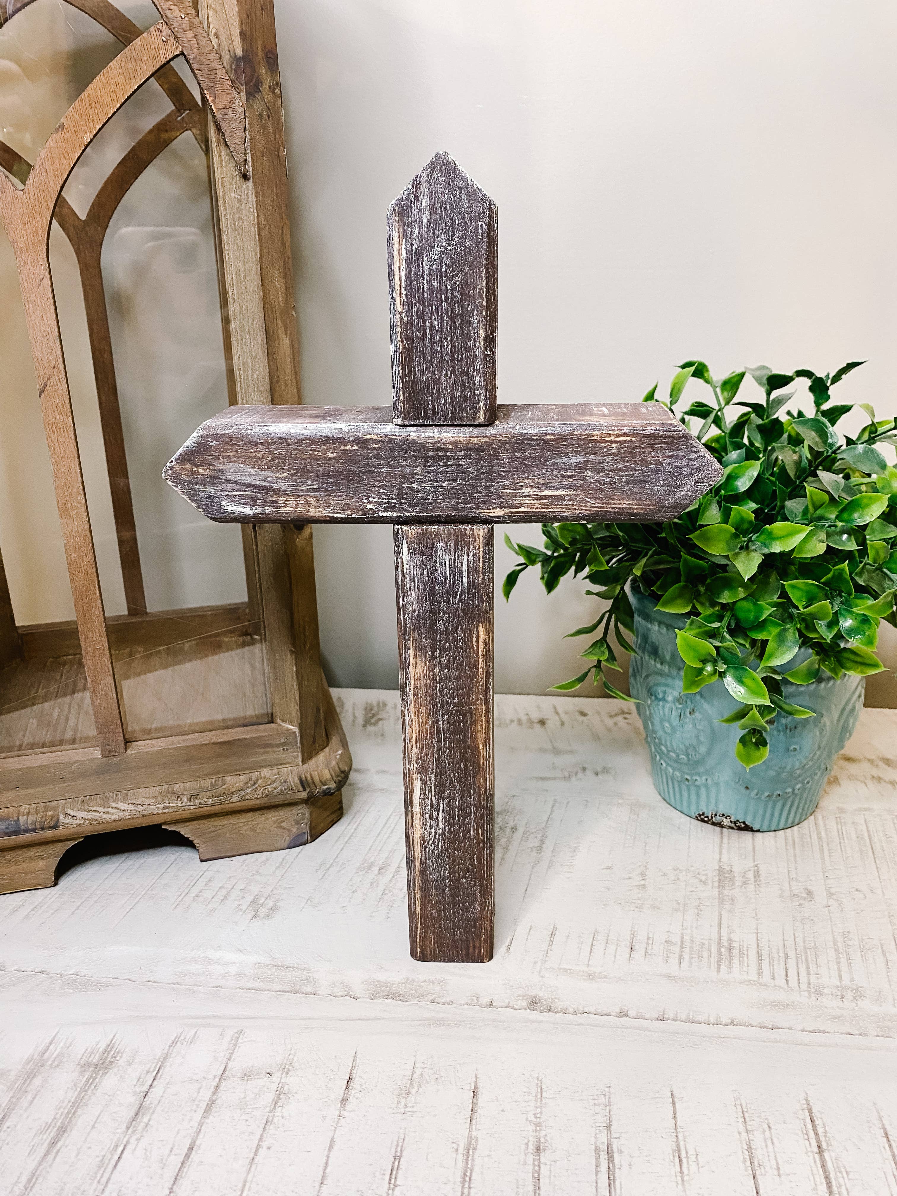 Standing Brown Distressed Cross