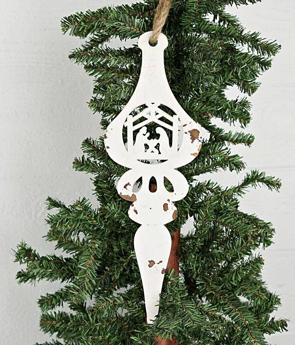 Vintage Metal Ornament-15Lx5W-Lamp Shape-White