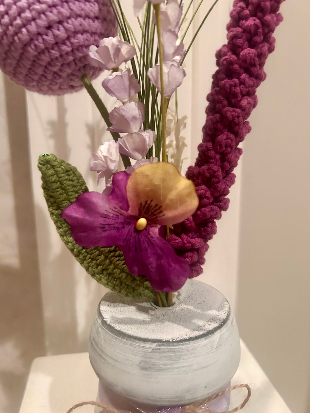 Flower arrangement with Crochet Flowers - purple