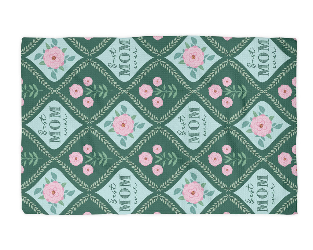 Floral Best Mom Ever Mother's Day Gift Kitchen Towel Waffle