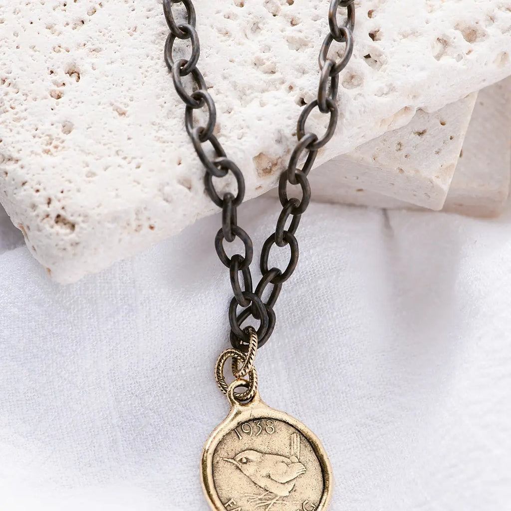 Necklace - Shilling with gold chain 16 inch