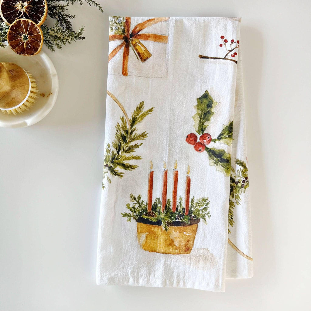 Yuletide cotton flour sack tea towel
