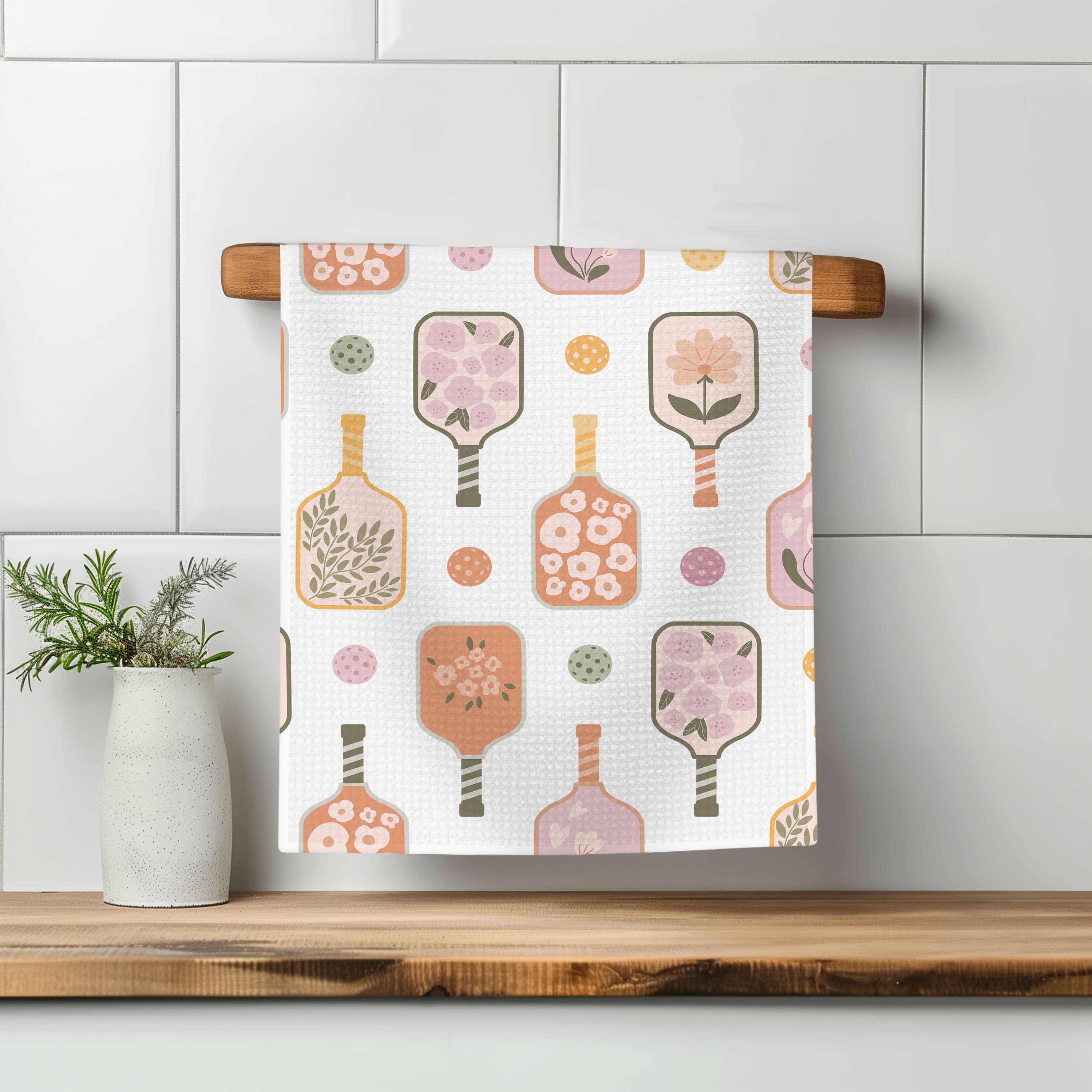 Pickleball Floral Team Tennis Kitchen Towel Waffle Gifts