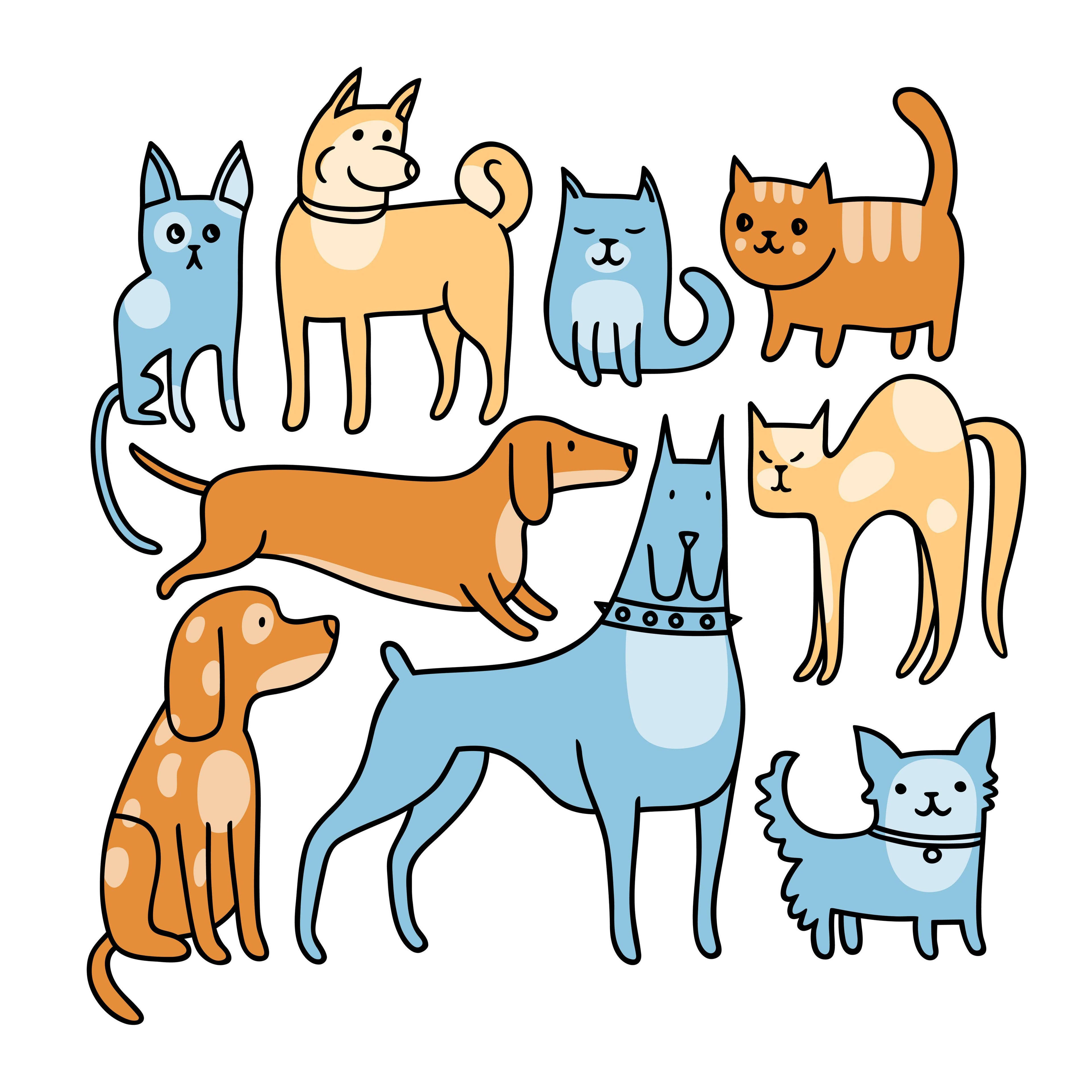 Cats and Dogs Sketches Swedish Dishcloth
