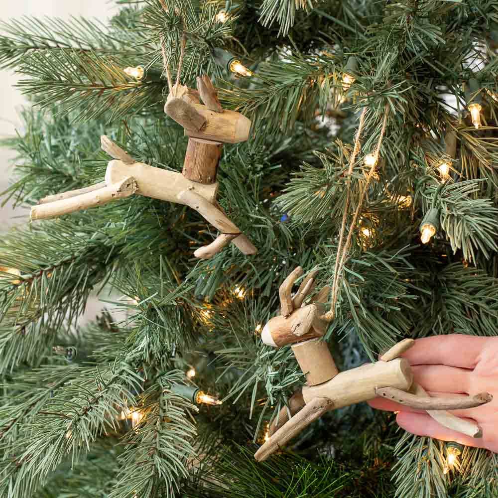 Handmade Rustic Driftwood Reindeer Ornament - 6"L x 4"H