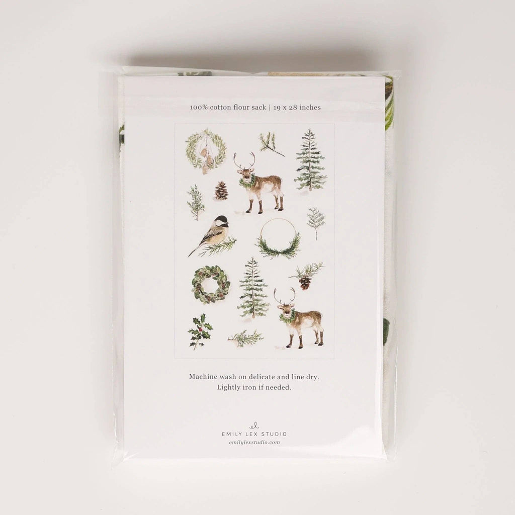 Evergreen christmas cotton flour sack tea towel