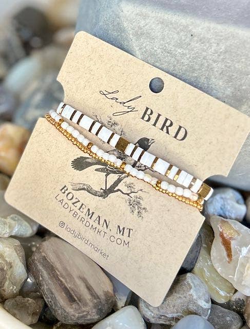 Essential White & Gold Tila Bead Stacked Bracelet Set