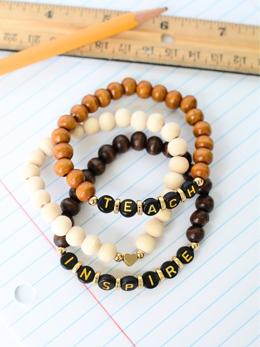 TEACH INSPIRE Word Bead Bracelet Set – Teacher Thanks Gift