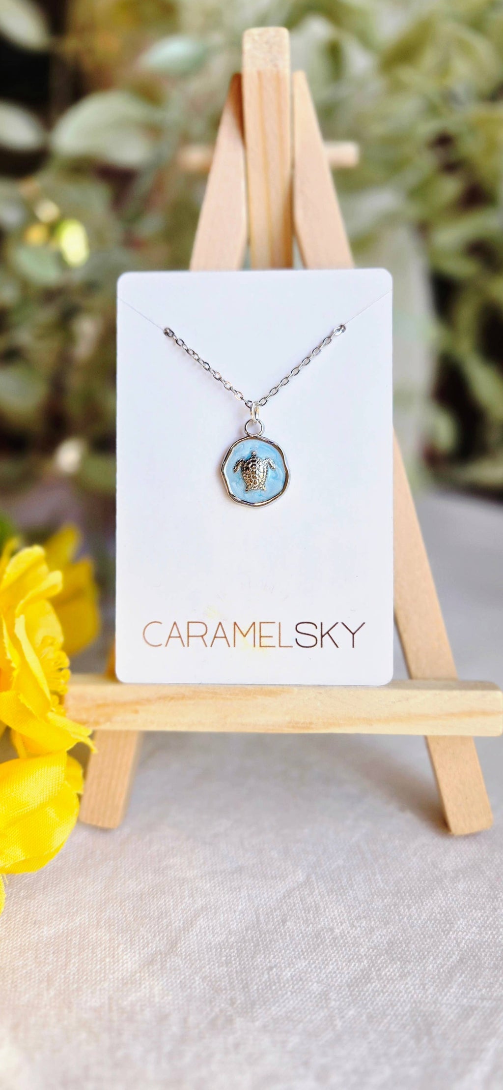 Blue Sea Turtle Necklace, Stainless Steel Beach Pendant