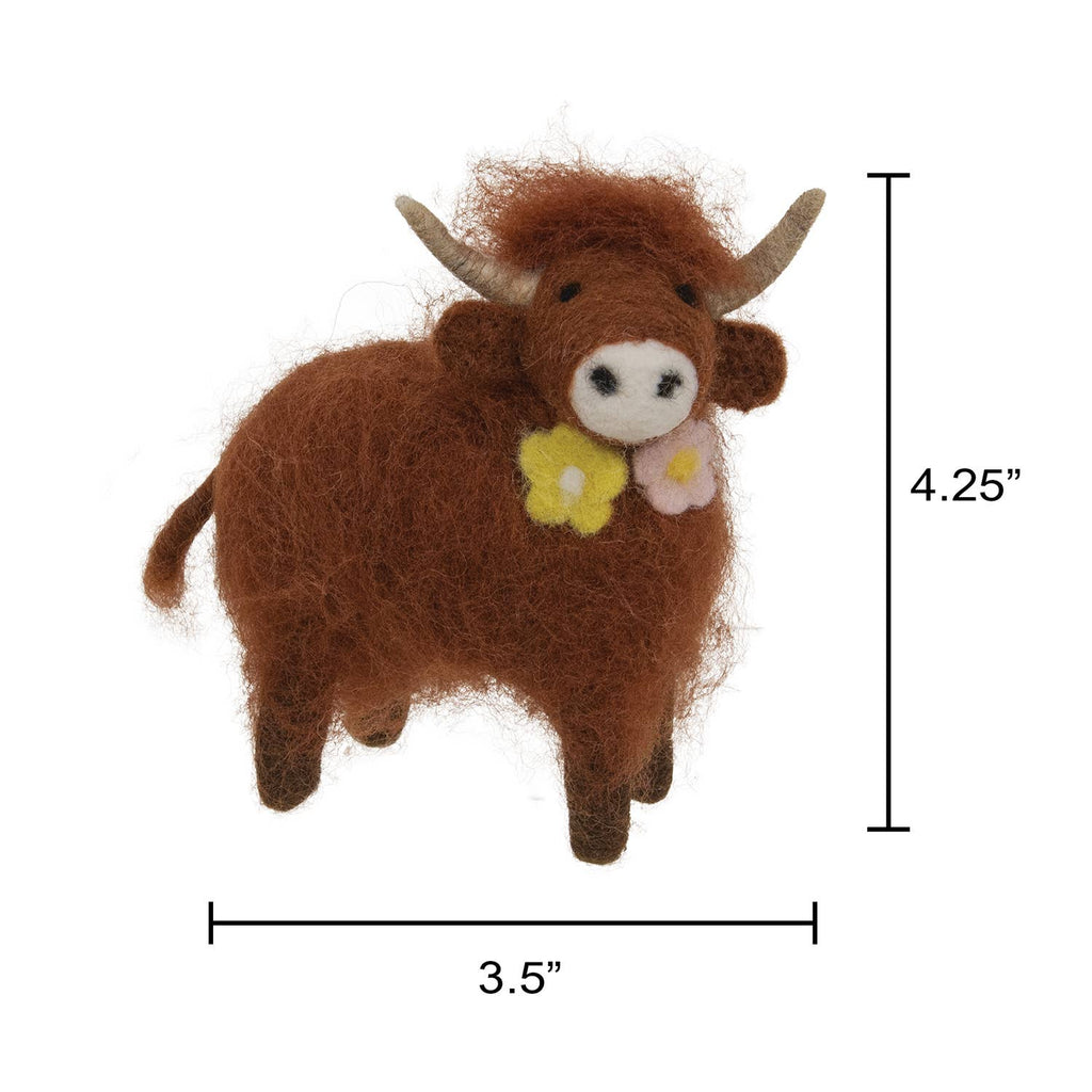 Highland Cow with Flowers felted Ornament