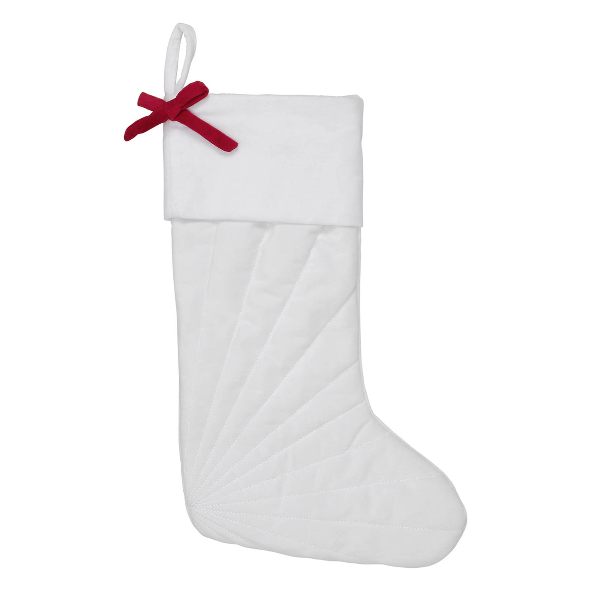 Quilted White Velvet Stocking with Red Bow 11x18
