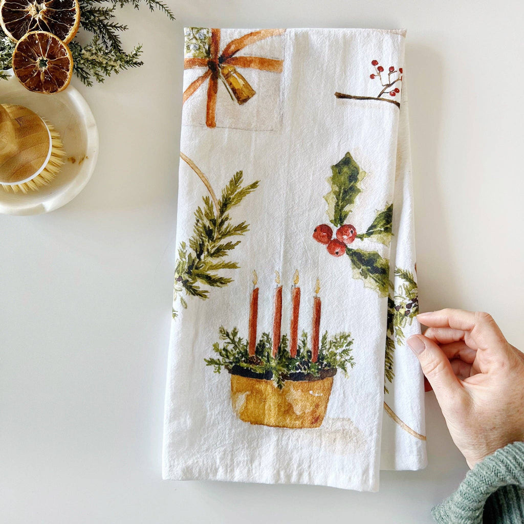 Yuletide cotton flour sack tea towel