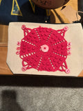 Medium cosmetic bag with hand sewn doilies black zipper