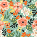 Assorted flowers on Mint Background Swedish Dishcloth
