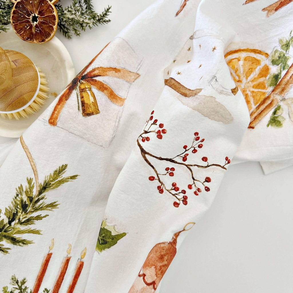 Yuletide cotton flour sack tea towel