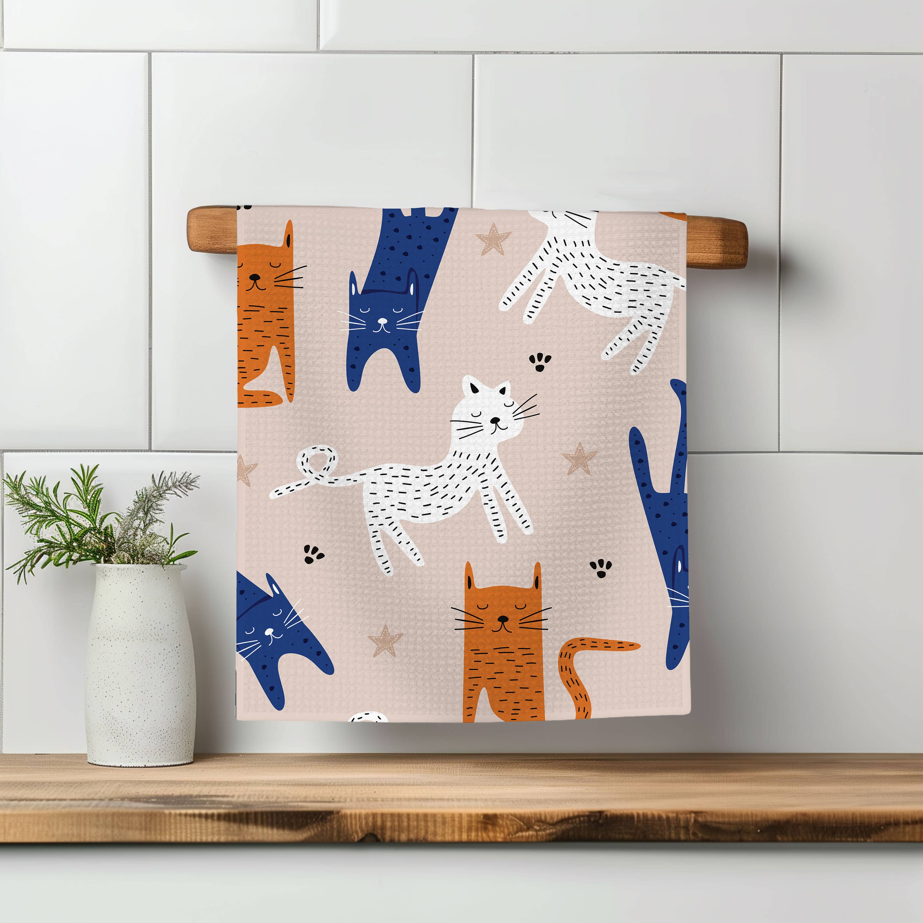 Cat Kitten Pet Store Meow Retro Mod Kitchen Tea Towel Waffle