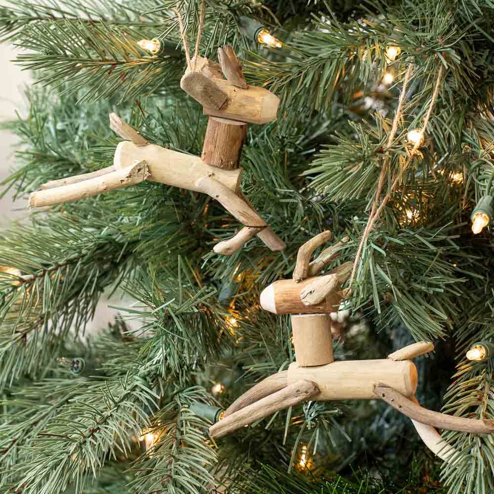 Handmade Rustic Driftwood Reindeer Ornament - 6"L x 4"H