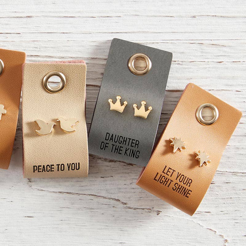 Leather Tag Earrings - Dove