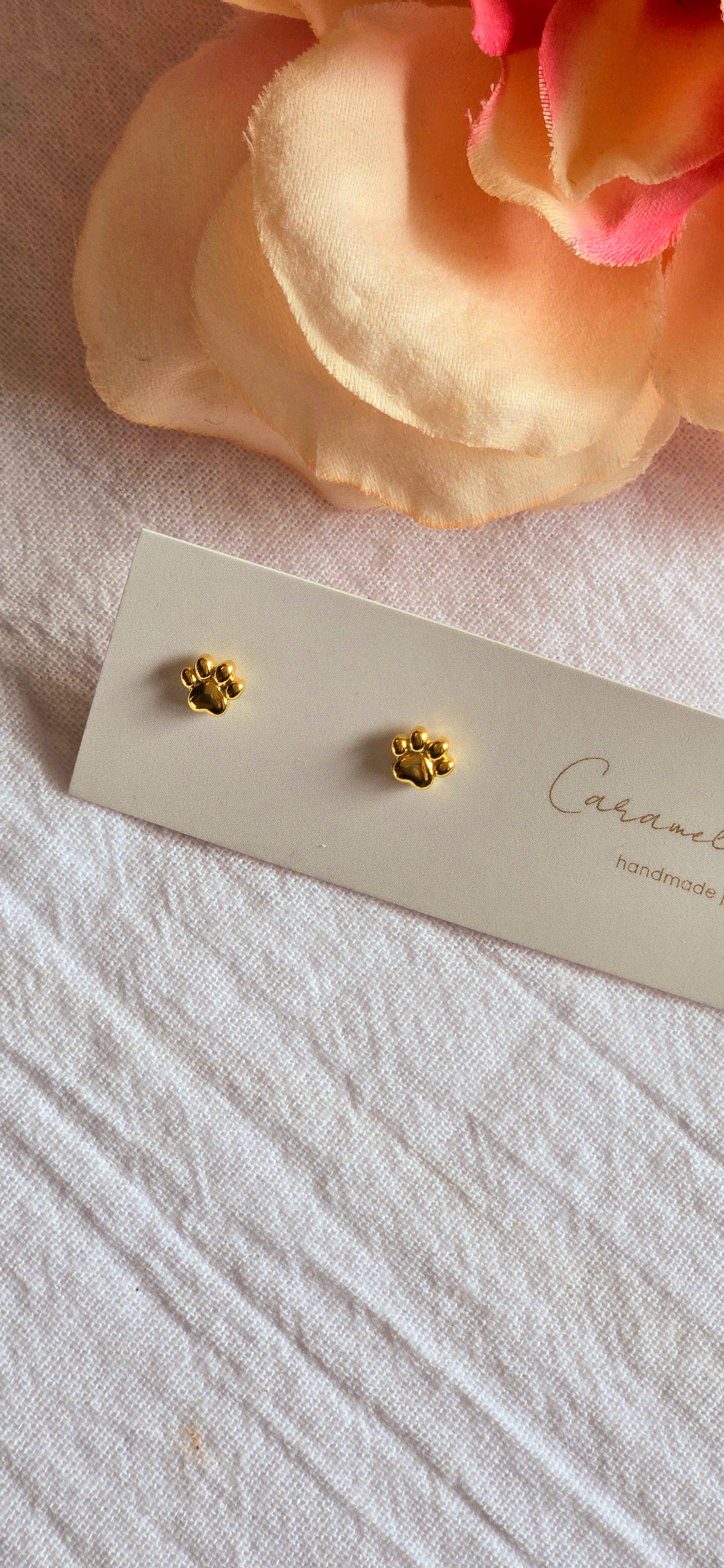 Minimalist Paw Print Stud Earrings, Stainless Steel