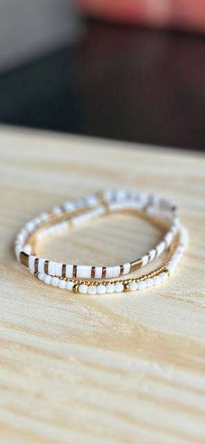 Essential White & Gold Tila Bead Stacked Bracelet Set