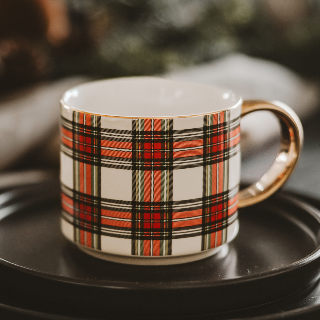 White Plaid Coffee Mug