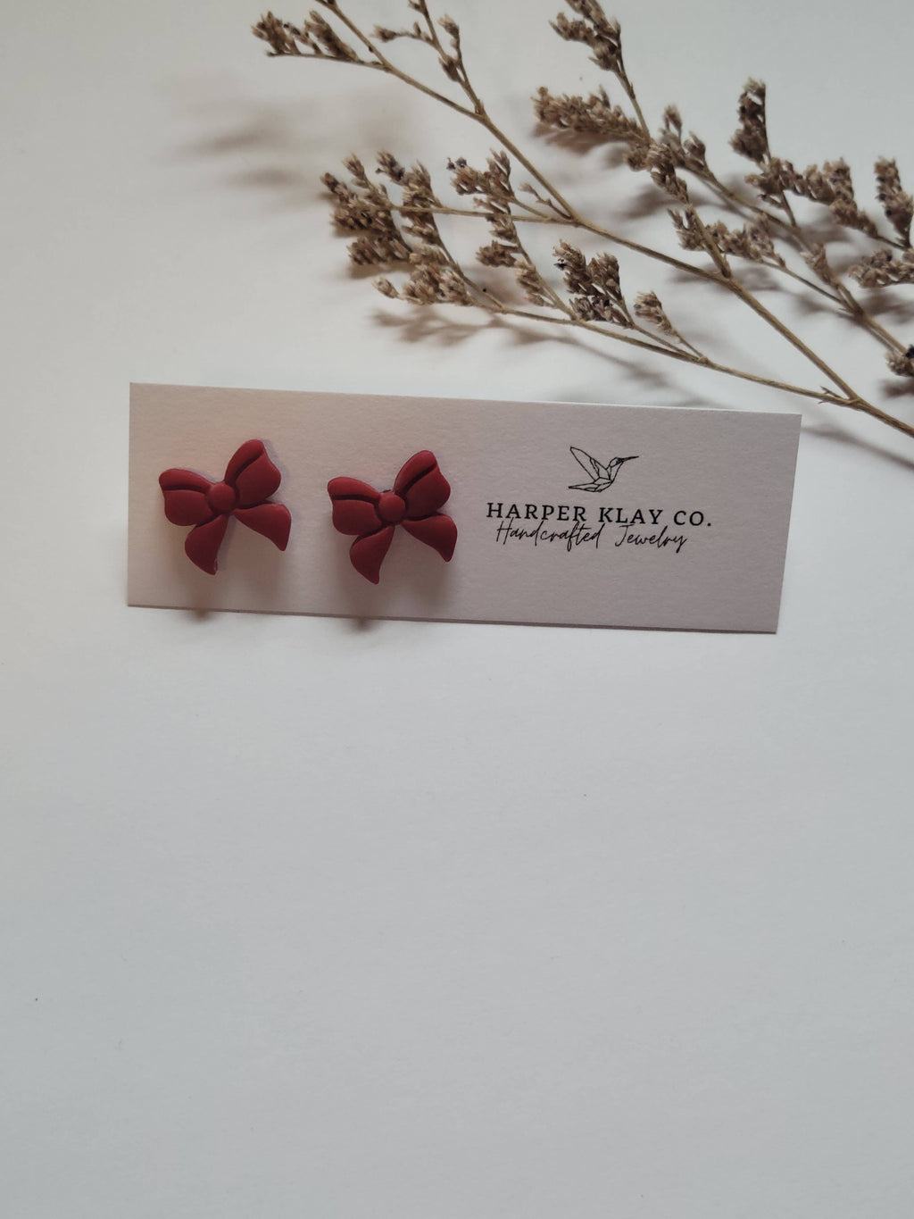 The Bow Studs- Christmas Polymer Clay Earrings - Red