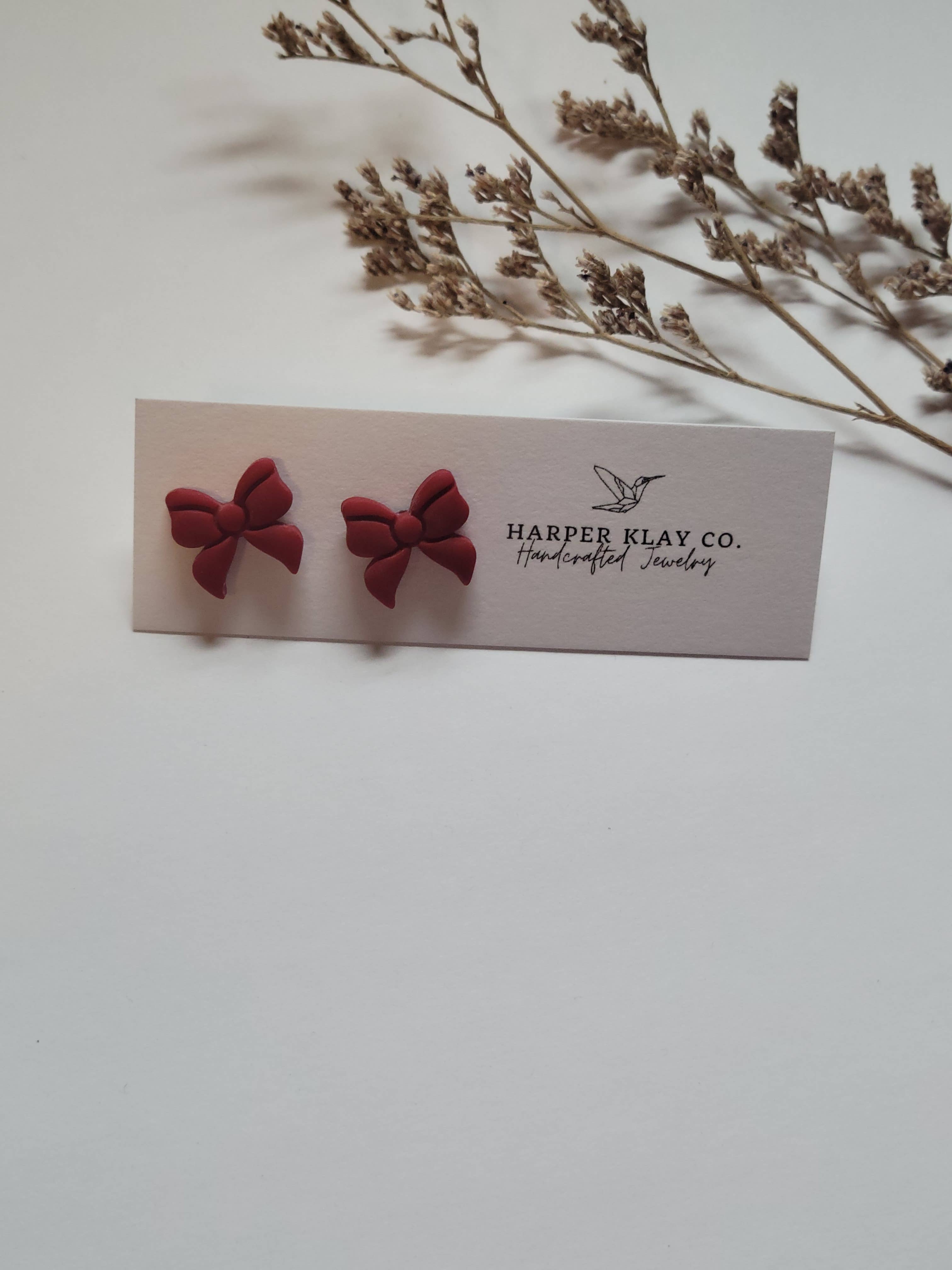 The Bow Studs- Christmas Polymer Clay Earrings - Red