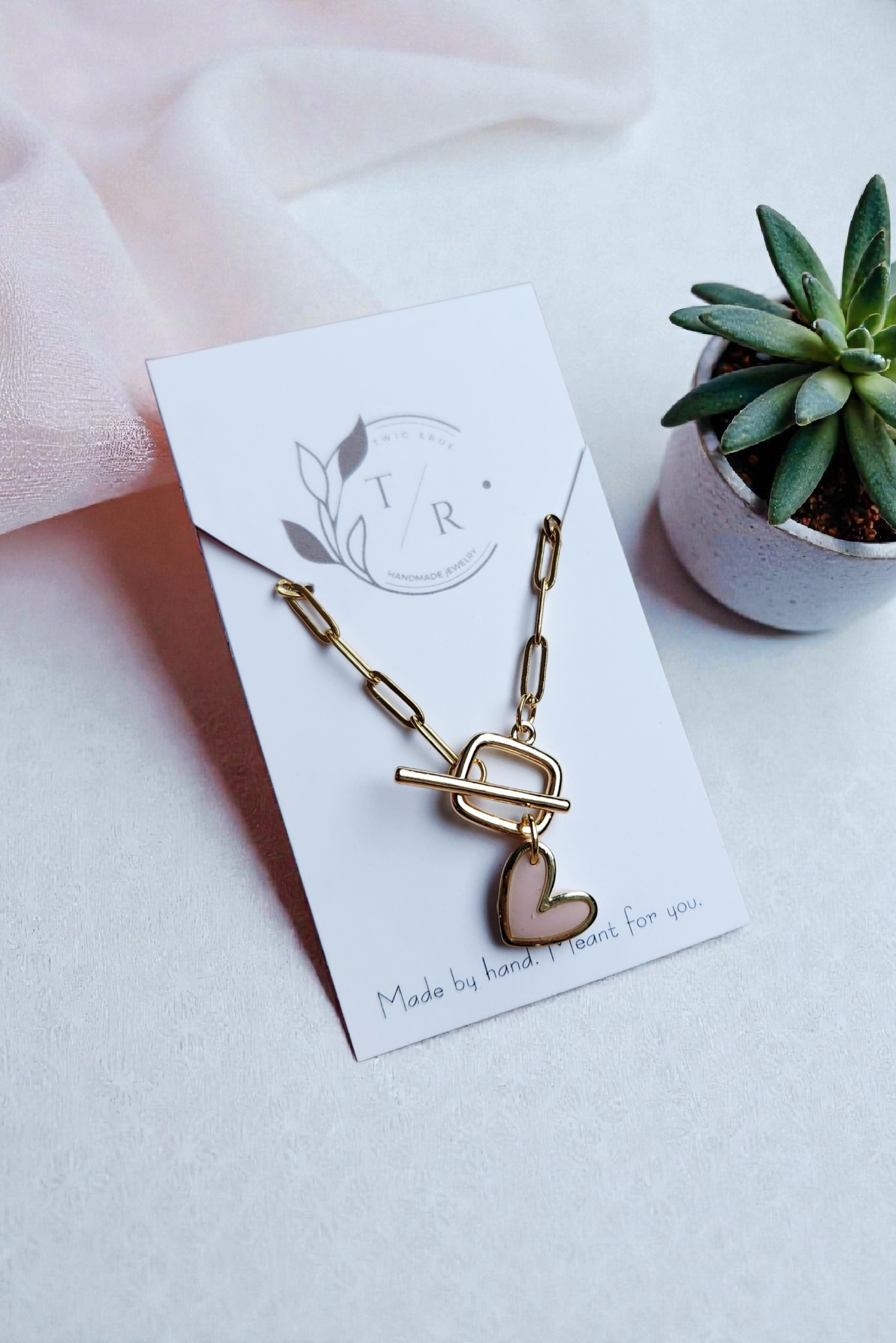 Paperclip chain necklace with heart charm
