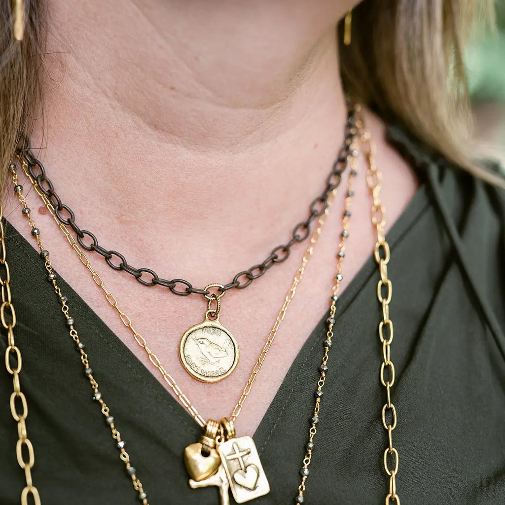 Necklace - Shilling with gold chain 16 inch