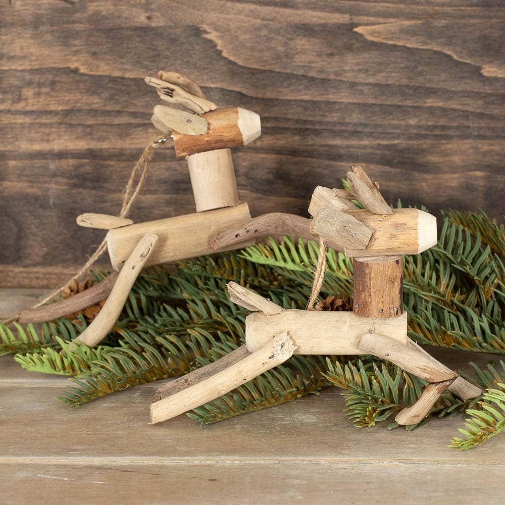Handmade Rustic Driftwood Reindeer Ornament - 6"L x 4"H