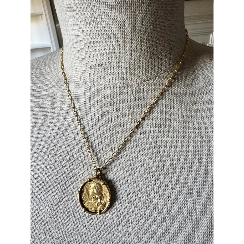 Necklace - Joan of Arc 18K gold coated pendant - 17 inch adjustable length
