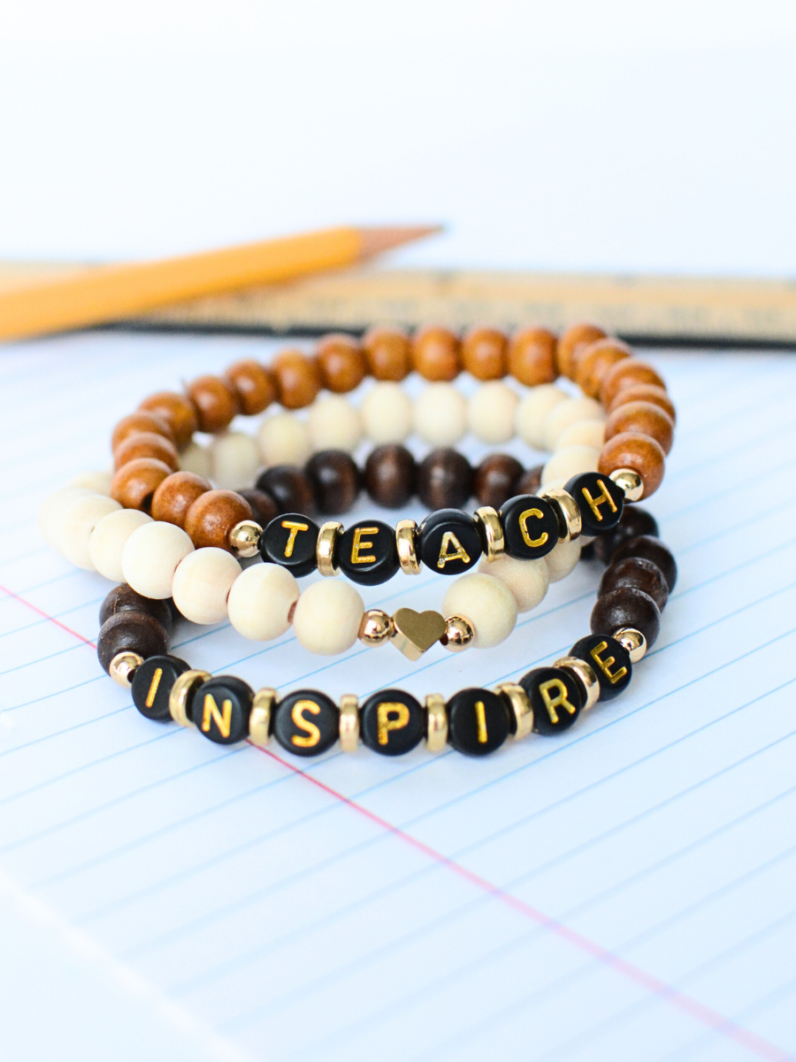 TEACH INSPIRE Word Bead Bracelet Set – Teacher Thanks Gift