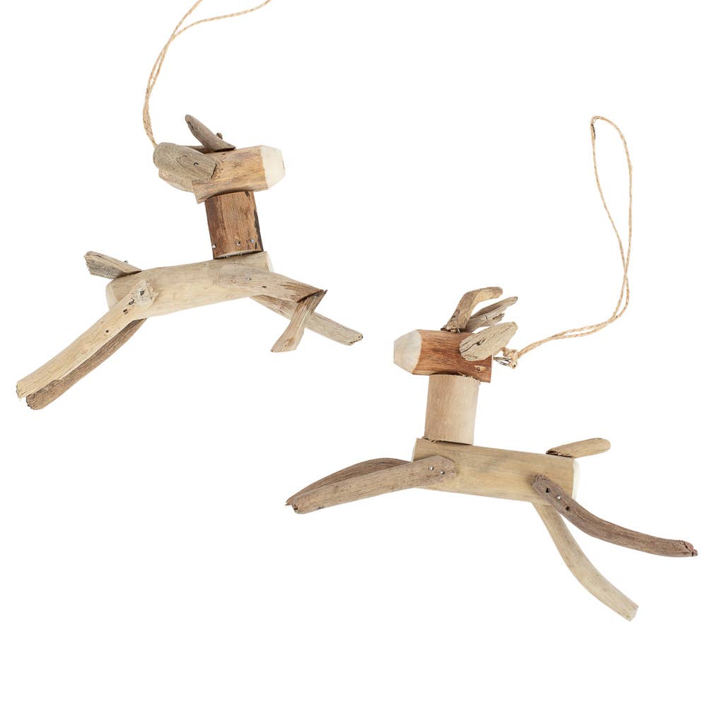 Handmade Rustic Driftwood Reindeer Ornament - 6"L x 4"H