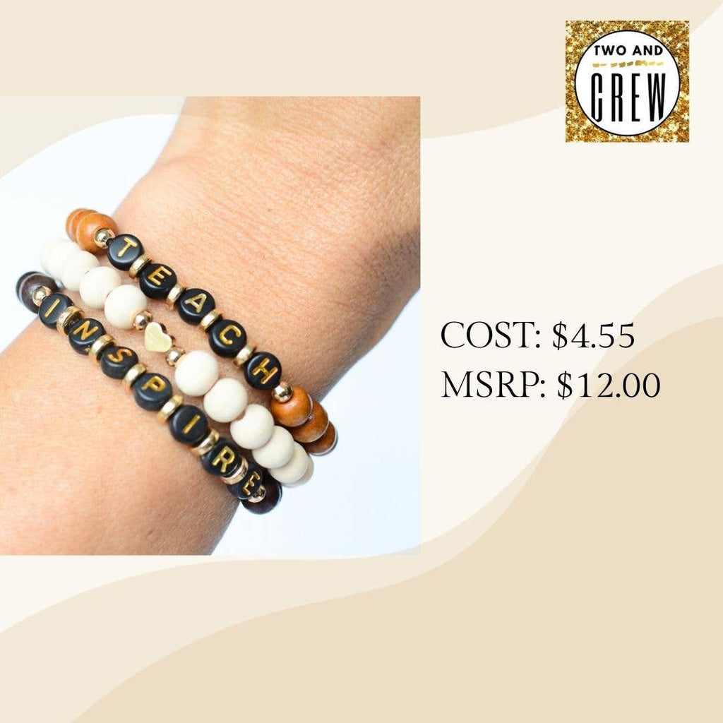 TEACH INSPIRE Word Bead Bracelet Set – Teacher Thanks Gift