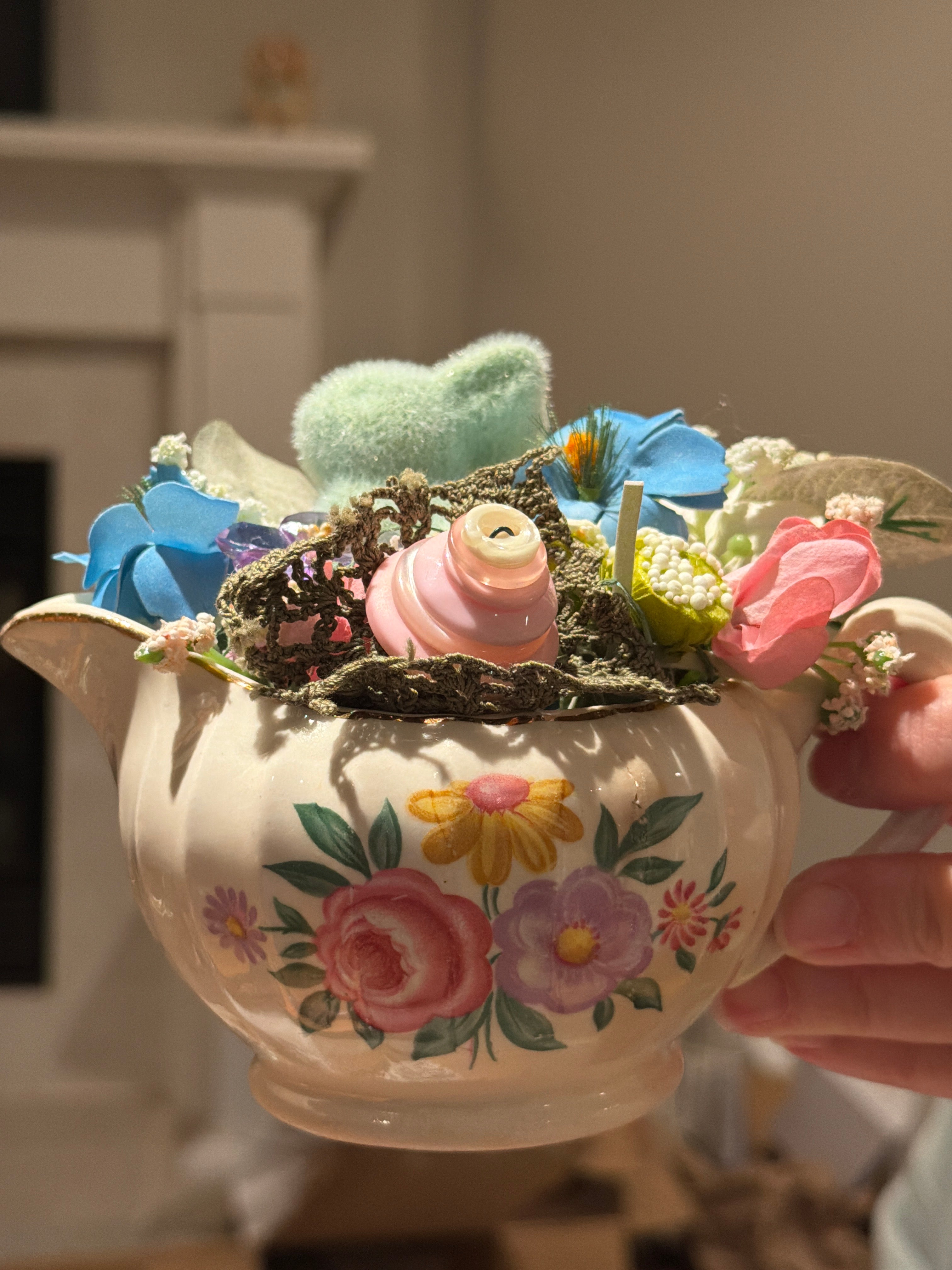 Floral creamer with mint green bunny