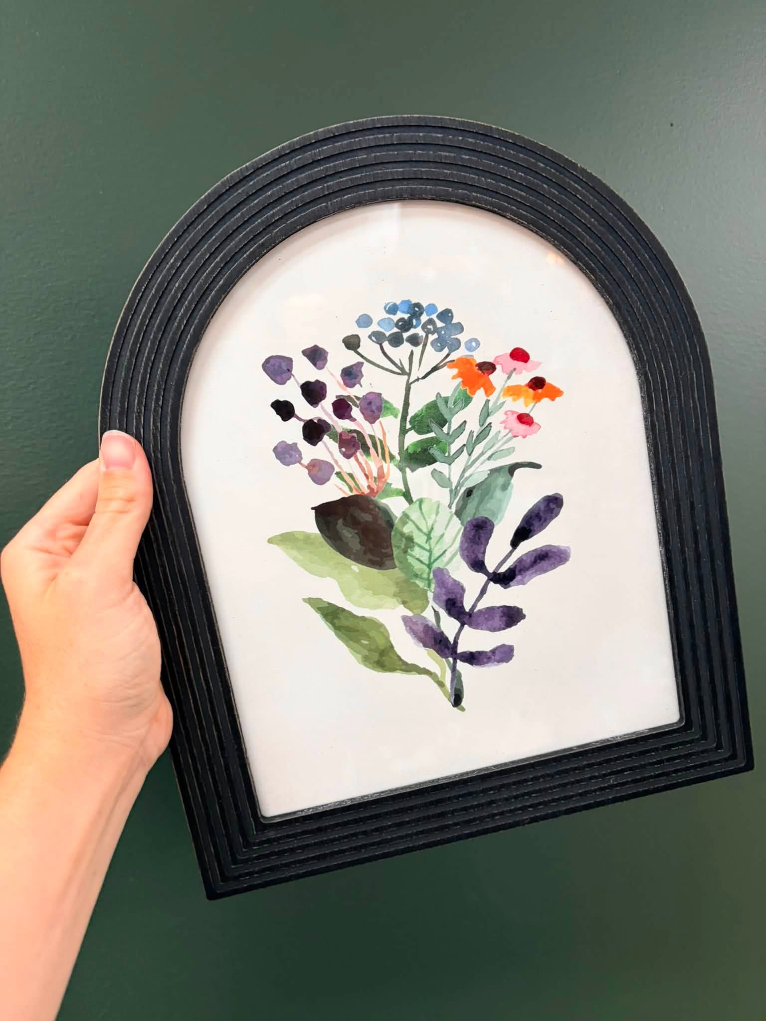 Watercolor Botanical Bouquet in Black Arch Frame