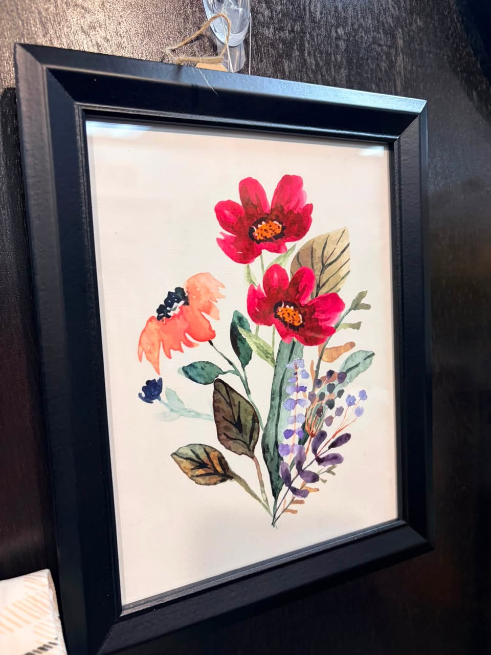 Watercolor Red & Orange Floral Bouquet in Black Frame