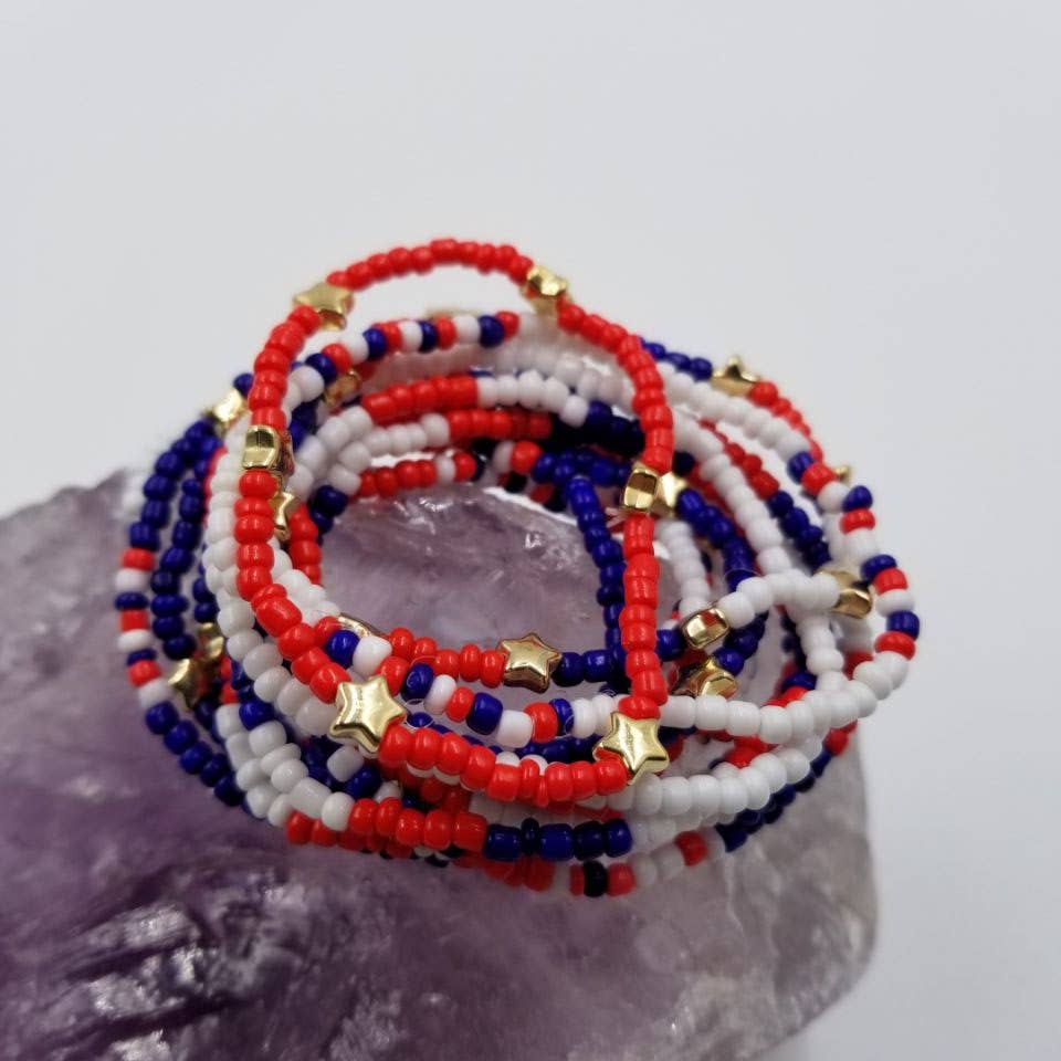 Patriotic Star Beaded Stretch Bracelet - Set Of 14