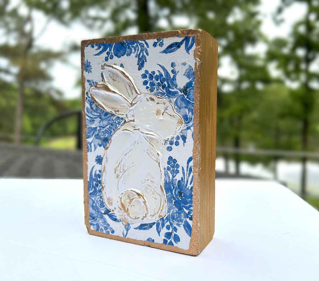 Chinoiserie Art Blocks - Bunny |  botanicals blue white bridal tea
