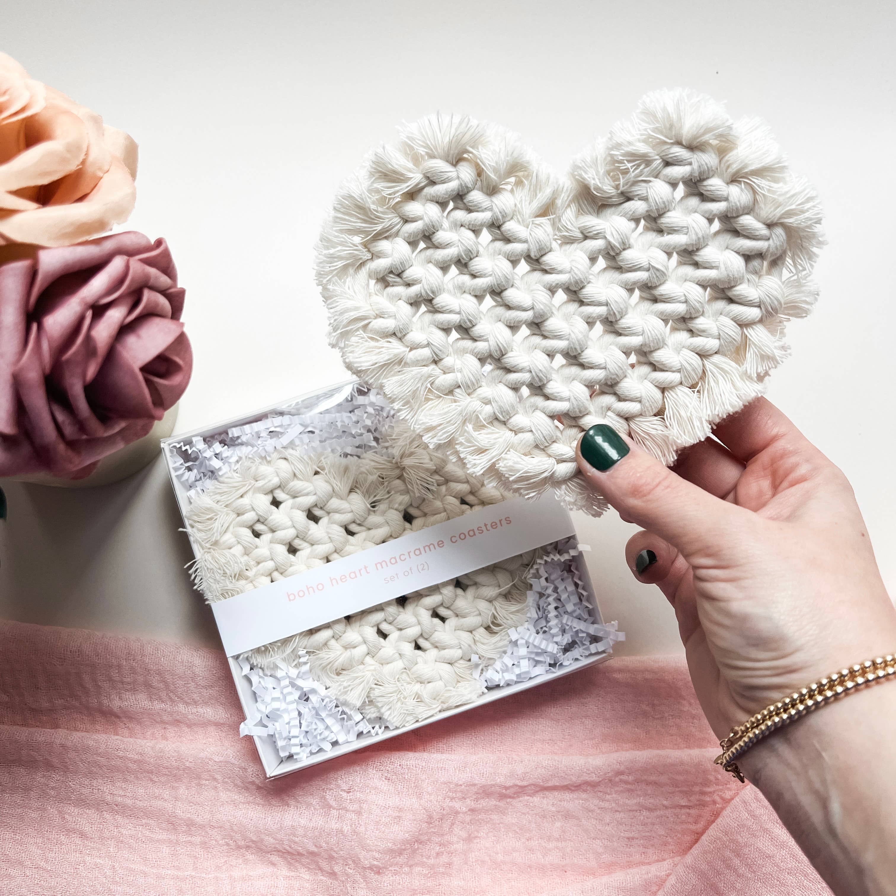 Heart coaster set | boho valentine's macrame