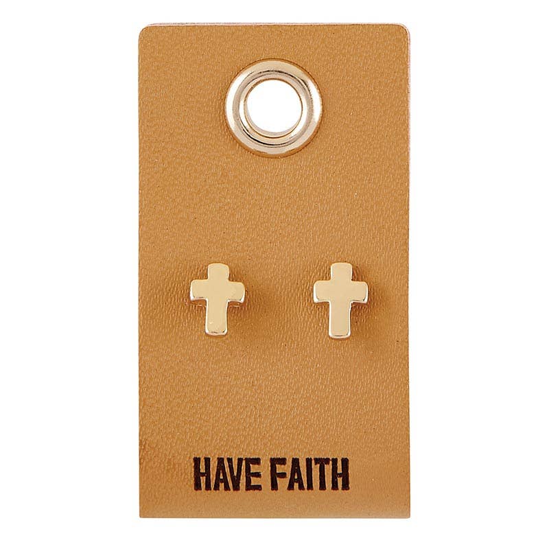 Leather Tag Earrings - Cross